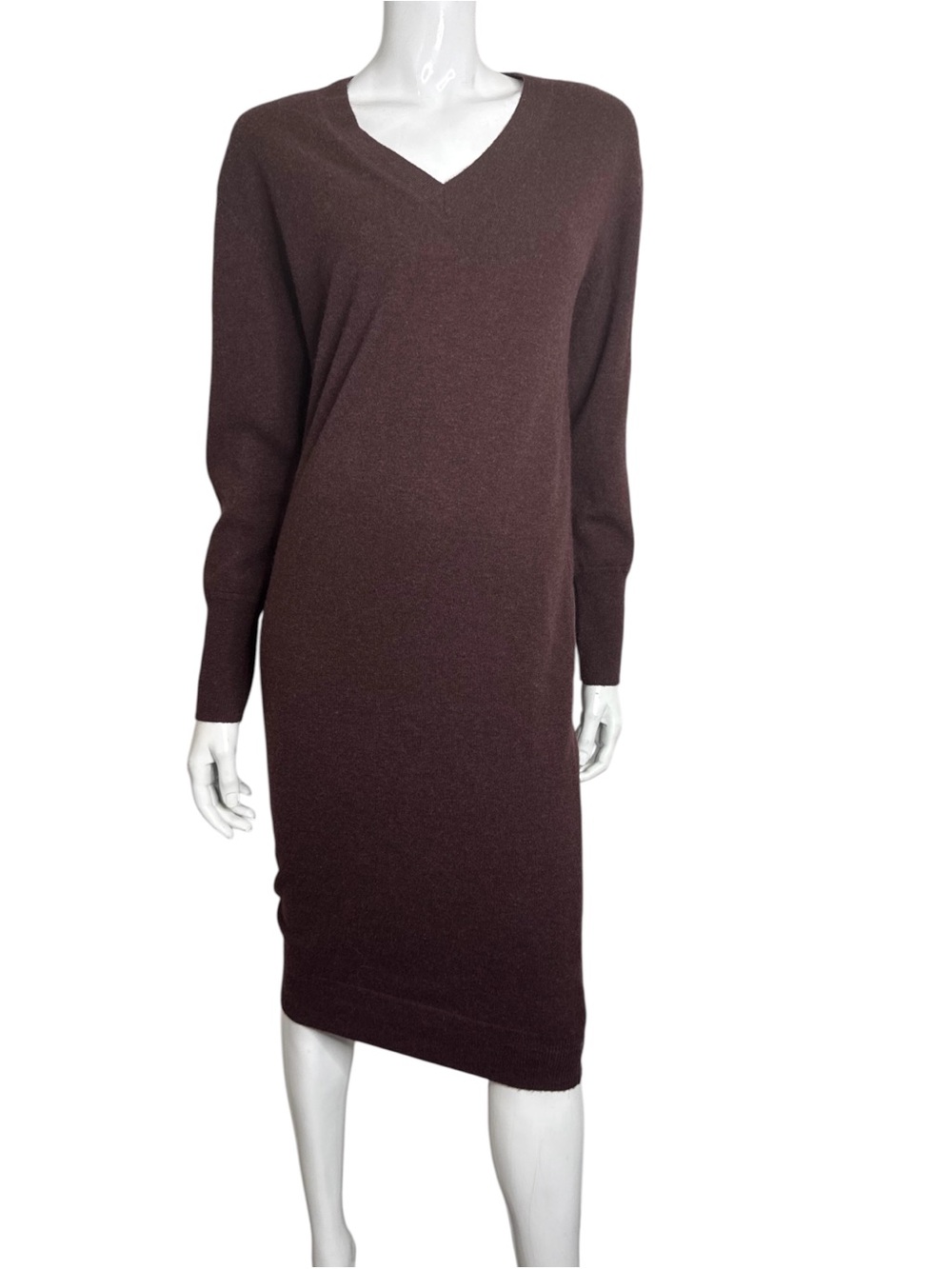 NAADAM V-Neck Ribbed Midi Dress — Dark Brown